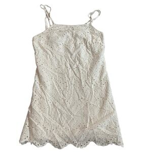 Jun & Ivy White Eyelet Spaghetti‎ Straps Scalloped Hem Boho Mini Dress Large